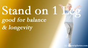 Paulette Hugulet, DC, LLC shares recent research that notes how those who can balance on one leg for 10 seconds at a time have a lesser risk of death. 