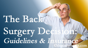 Paulette Hugulet, DC, LLC realizes that back pain sufferers may choose their back pain treatment option based on insurance coverage. If insurance pays for back surgery, will you choose that? 
