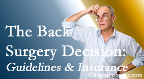 Dr. Paulette Hugulet, DC, LLC notes that back pain sufferers may choose their back pain treatment option based on insurance coverage. If insurance pays for back surgery, will you choose that?