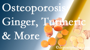 Paulette Hugulet, DC, LLC presents benefits of ginger, FLL and turmeric for osteoporosis care and treatment.