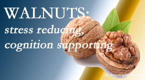 Paulette Hugulet, DC, LLC shares a picture of a walnut which is said to be good for the gut and reduce stress.